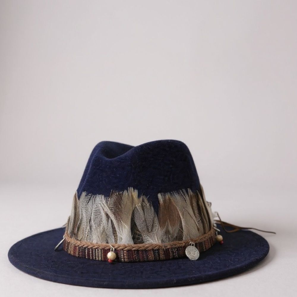 Wild West Wide Brim Tribal Feather Band Tall Crown Fedoras Hat NEW